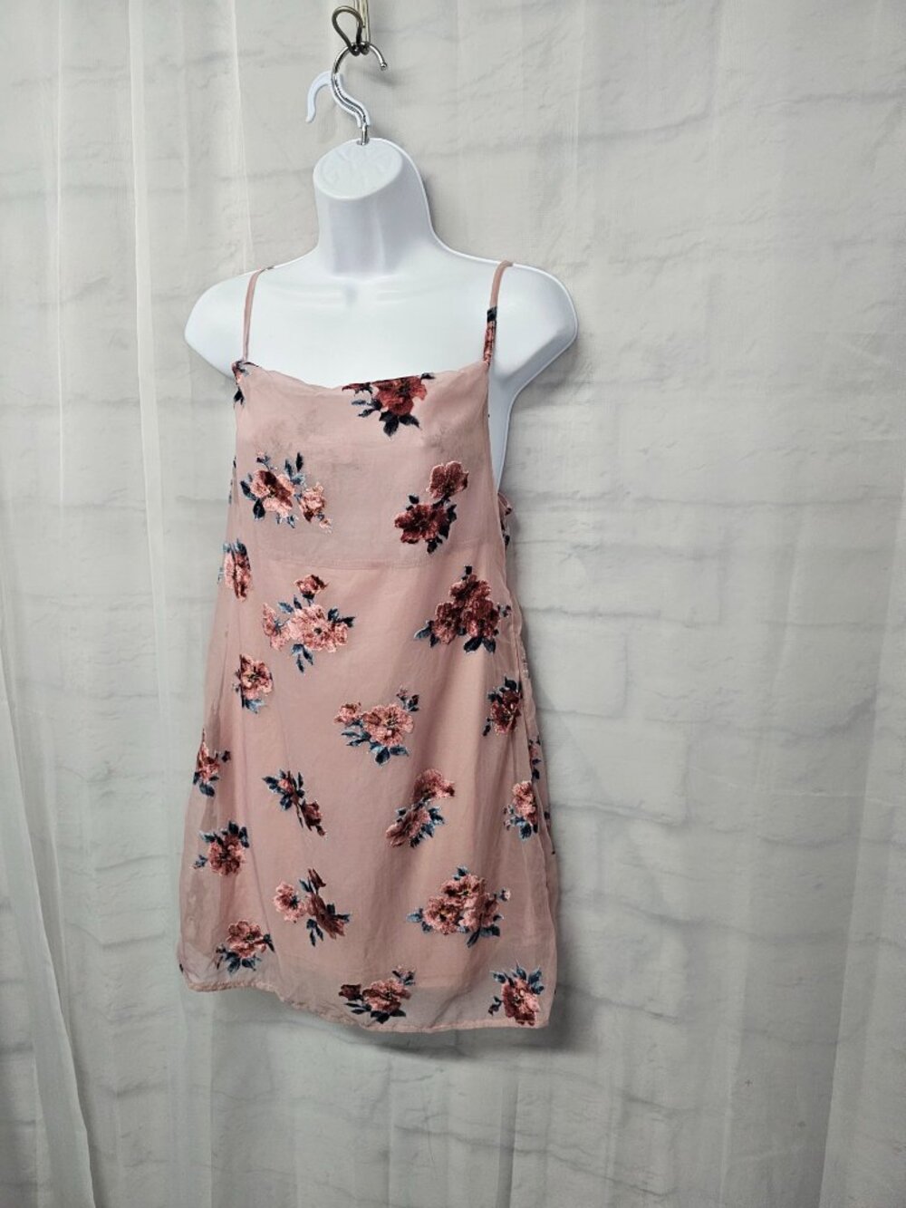 American Eagle Dress Tunic Tank Pink Floral Flocked Whimsigoth Festival XS - Picture 6 of 15